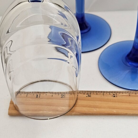 Libbey Crystal Blue Cobalt Wine Water Goblets 8.2" swag drape bowl gold rim (4) - Picture 7 of 8